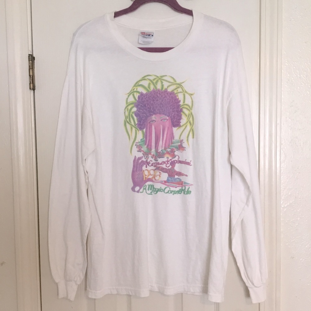 EUC Vintage Haynes Beefy -T  White Long Sleeve Mardi Gras Graphic Tee